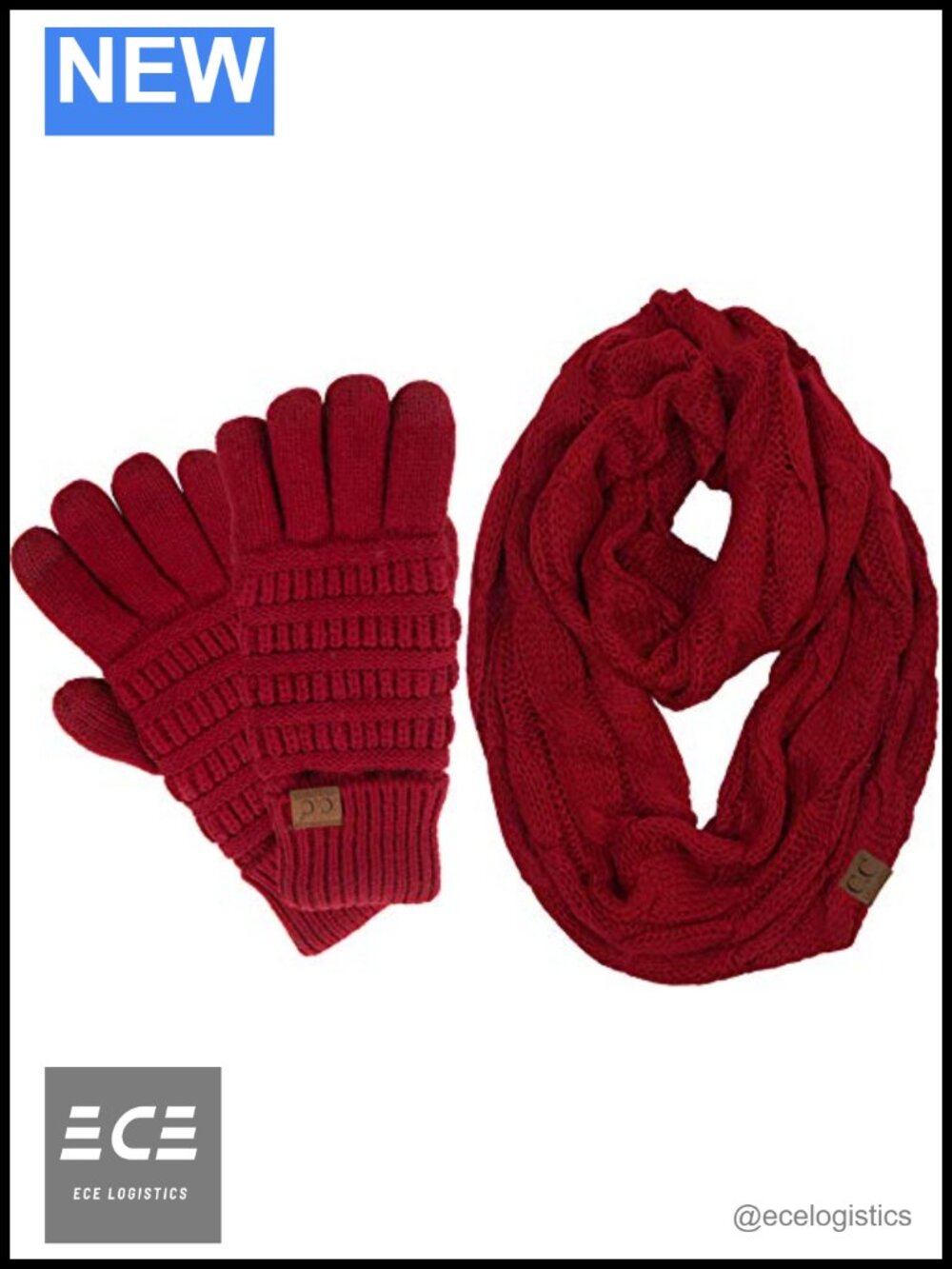 Infinity Scarf and Touchscreen Gloves Bundle Winter Set Acrylic